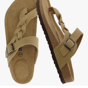 Braided Strap Buckle Sandals in Taupe